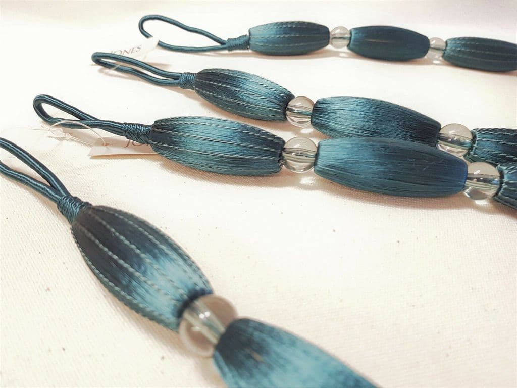 2 Teal Curtain Bead Rope Tie Backs Pimlico HB660/TEA Pair Fabric Drape